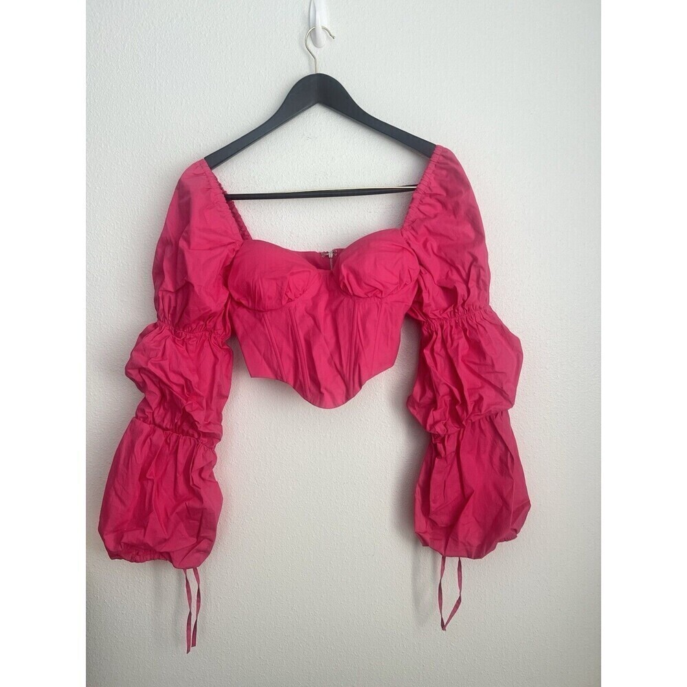 Majorelle Tawny Corset Coquette Milk Maid Puff Sleeve Crop Top Hot Pink Barbie S